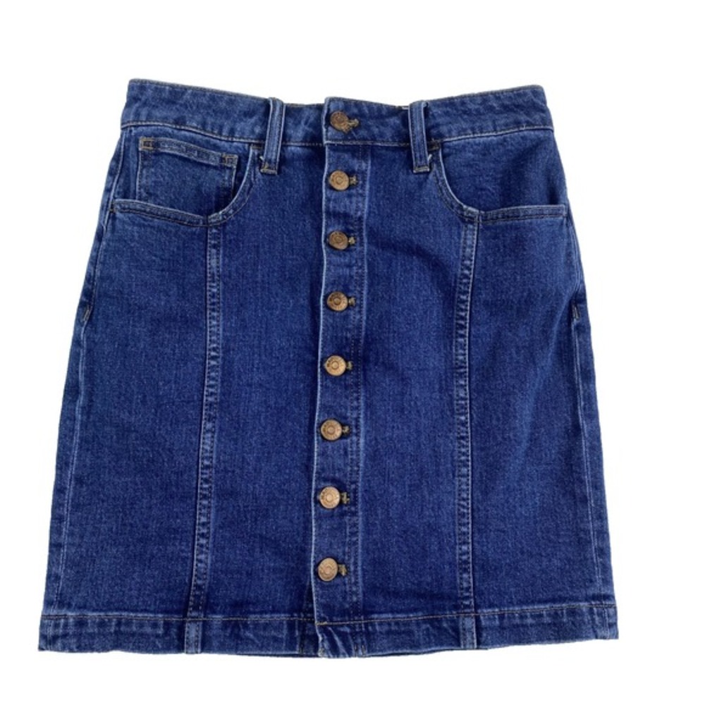 2/$30 Madewell Mini Denim‎ Skirt Women Sz 26 Medium Wash Button Front